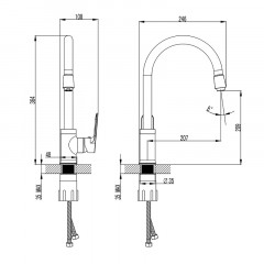 Смеситель для кухонной мойки Azario ELVIS поворотный излив, керамический картридж, черный матовый (AZ-WWK568155PA)