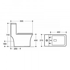 Унитаз-моноблок AZARIO Teano 695x370x740 напольный, горизонтальный слив, сиденье дюропласт микролифт (AZ-8621)