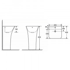 Раковина напольная AZARIO FRETTA SQUARE 450х435х835 отдельностоящая, прямоугольная (AZ-315)