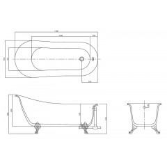 Ванна акриловая AZARIO CARDIFF 1700x760x800 свободностоящая, в комплекте с сифоном и металлическими ножками (CAR17076)