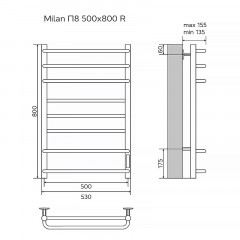 Полотенцесушитель электрический AZARIO MILAN 500/800 8 секций, диммер справа, черный (AZ90858B)