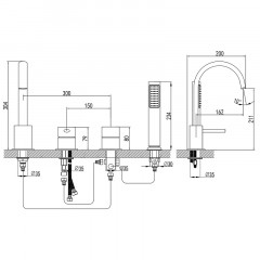 Смеситель на борт ванны Azario DELICATE каскадный, на 4 отверстия, черный матовый (AZ-QA28173PA-0307APA)