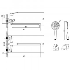 Смеситель для ванны Azario с ручным душем, длинный излив, керамический картридж, хром (AZ-HU245907)