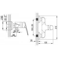 Смеситель для душа AZARIO EVORA керамический картридж, хром (AZ-WKE33361C-E)
