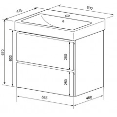 Комплект Azario тумба Мила 60 600х460х670 подвесная с раковиной Monte tx 60 белый (CS00080140)