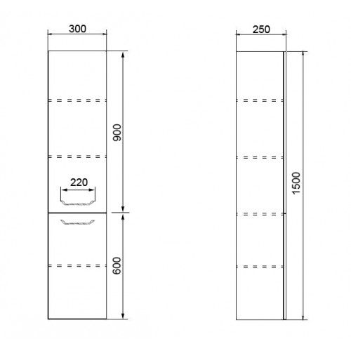 Пенал подвесной Azario Ника 1500х300х250 универсальный, белый (CS00080414)