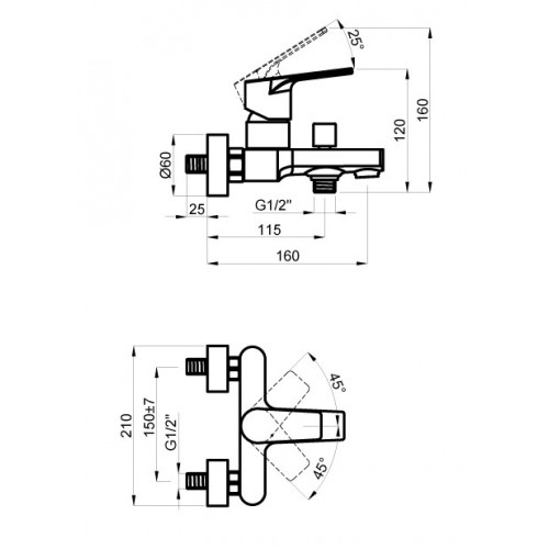 Смеситель для ванны AZARIO TREYA с коротким изливом, хром (AZ-15680501)