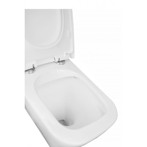 Унитаз-компакт Azario Quadro 605x340x810 напольный, безободковый с сидением микролифт и арматурой, белый (AZ-2175)