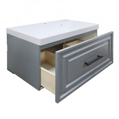 Тумба Azario LAURA 80/1 подвесная МАТОВЫЙ СЕРЫЙ (БЕЗ РАКОВИНЫ CLASSIK 80) ручка ЧЕРНЫЙ (CS00096951)