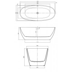 Ванна акриловая Azario DARWIN 1700х750х600 свободностоящая, в комплекте с сифоном и металлической рамой (DAR17075)