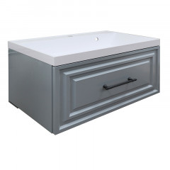 Тумба Azario LAURA 80/1 подвесная МАТОВЫЙ СЕРЫЙ (БЕЗ РАКОВИНЫ CLASSIK 80) ручка ЧЕРНЫЙ (CS00096951)