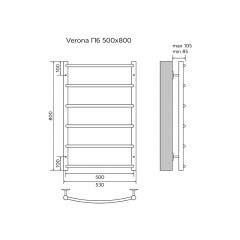 Полотенцесушитель водяной AZARIO VERONA 500/800 6 секций, нижнее/диагональное подключение, 1/2", хром (AZ04158)