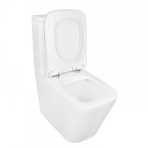 Унитаз-компакт Azario Quadro 605x340x810 напольный, безободковый с сидением микролифт и арматурой, белый (AZ-2175)
