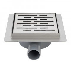 Трап для душа AZARIO 150х150 металлический, поворотный сифон 360°, перфорированная решетка, горизонтальный выпуск (AZZ3150)
