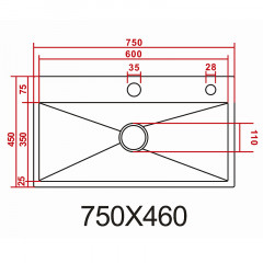 Кухонная мойка AZARIO NAOMI (750*460*220) нержавеющая сталь серебро соты (сифон, корзина, доска) (AZS7546H)