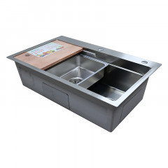 Кухонная мойка AZARIO NAOMI (750*460*220) нержавеющая сталь серебро соты (сифон, корзина, доска) (AZS7546H)