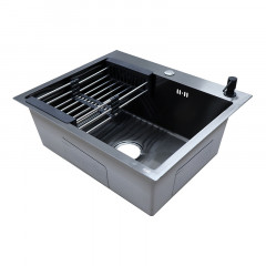 Кухонная мойка AZARIO NICOLE (500*500*220) нержавеющая сталь черная (сифон, диспенсер,коландер) (AZB5050N)