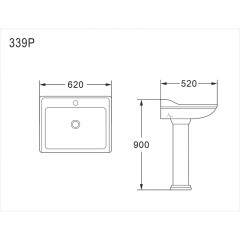 Раковина с пьедесталом AZARIO LORETTI 620х520х900 (AZ-339P)