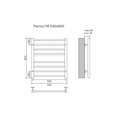 Полотенцесушитель водяной AZARIO PARMA 500/600 8 секций, нижнее/диагональное подключение, 1/2", хром (AZ10156S)