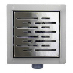 Трап для душа AZARIO 150х150 металлический, поворотный сифон 360°, перфорированная решетка, горизонтальный выпуск (AZZ3150)