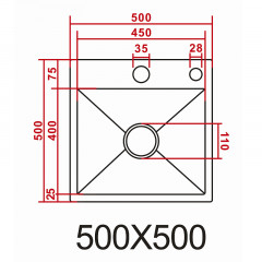 Кухонная мойка AZARIO NICOLE (500*500*220) нержавеющая сталь черная (сифон, диспенсер,коландер) (AZB5050N)