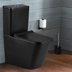 Унитаз-компакт Azario Quadro 605x340x810 напольный, безободковый с сидением микролифт и арматурой, чёрный матовый (AZ-2175-MB)