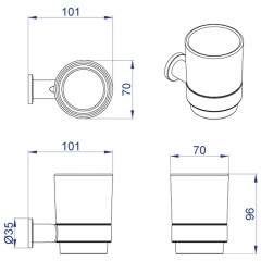 Стакан керамический AZARIO FORNY, хром (AZ-88306)