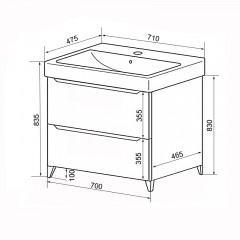 Комплект Тумба Azario LOTOS 70/2 Н 710х475х835 напольная с раковиной Monte 70 (CS00081986)