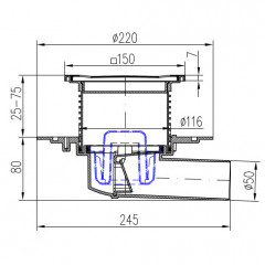Душевой трап AZARIO НЕПТУН DN50/95 15х15см, пластик, боковой слив, решетка из нержавеющей стали (AZ-326 X N)