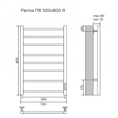 Полотенцесушитель электрический AZARIO PARMA 500/800 8 секций, диммер справа, белый (AZ10858W)