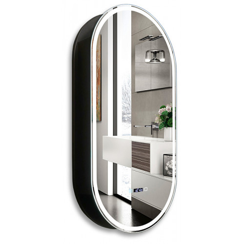 Зеркало-шкаф AZARIO Soho Black 500х1000 - 3.1 ЖК-часы, подогрев, сенсорный выключатель с функцией диммера (LED-00002612)