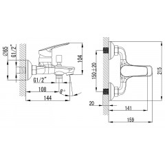 Смеситель для ванны AZARIO EVORA с ручным душем, керамический картридж, хром (AZ-WKE238043C)