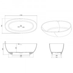 Ванна из искусственного камня Azario CHARTERS 1700х790х580 свободностоящая белая матовая, с белым матовым донным клапаном (CHA17079S)