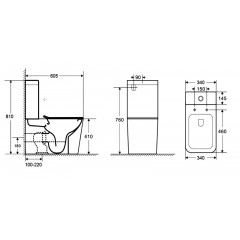 Унитаз-компакт Azario Quadro 605x340x810 напольный, безободковый с сидением микролифт и арматурой, чёрный матовый (AZ-2175-MB)