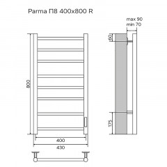 Полотенцесушитель электрический AZARIO PARMA 400/800 8 секций, диммер справа, хром (AZ10848)