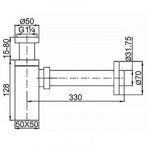 Сифон для раковины AZARIO G 1 1/4, без выпуска, квадрат, латунь, золото (AZ-109-GL)