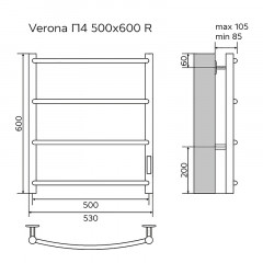 Полотенцесушитель электрический AZARIO VERONA 500/600 4 секции, диммер справа, хром (AZ04856)