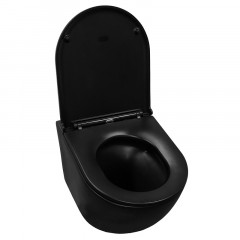 Унитаз подвесной Azario Grado 370х490х360 безободковый, система антивсплеск (Торнадо), с быстросъемным сиденьем микролифт, черный матовый (AZ-0046-UQ1-MB)