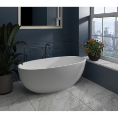 Ванна из искусственного камня Azario CHARTERS 1700х790х580 свободностоящая белая матовая, с белым матовым донным клапаном (CHA17079S)