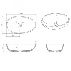 Раковина AZARIO 600x350x160 накладная из искусственного камня, белая матовая (AZ-1216S)