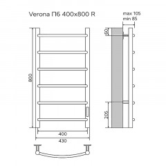 Полотенцесушитель электрический AZARIO VERONA 400/800 6 секций, диммер справа, хром (AZ04848)