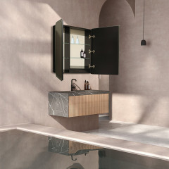 Зеркало - шкаф AZARIO Alliance - Black 805х198х800 сенсорный выключатель с функцией диммера (LED-00002611)