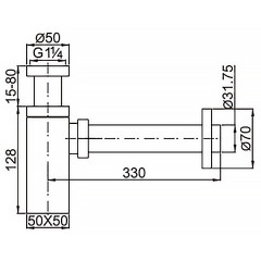 Сифон для раковины AZARIO G 1 1/4, без выпуска, квадрат, латунь, хром (AZ-109-CHR)