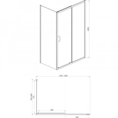 Душевое ограждение AZARIO 1200х800х2000,БЕЗ ПОДДОНА, прозрачное стекло 6 мм, открывание направо, цвет профиля черный (AZ-ND1131-R 1200 BLACK)