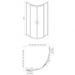 Душевое ограждение Azario MILTON 900х900х2000, БЕЗ ПОДДОНА, полукруглое, прозрачное стекло 6 мм, цвет профиля черный (AZ-ND2142 900 Black)