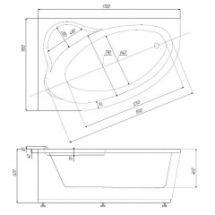 Ванна акриловая AZARIO LAURA асимметричная 170*110 см правая (AV.0051170)
