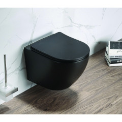 Унитаз подвесной Azario Grado 490х370х370 безободковый, в комплекте с сидением микролифт, черный матовый (AZ-0046-MB SP)