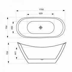 Ванна акриловая Azario MELADO 1700х750х720 белая с черными внешними стенками, свободностоящая в комплекте с сифоном и металлическими ножками (AZ-6107-17B)