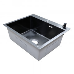 Кухонная мойка AZARIO NICOLE (600*500*220) нержавеющая сталь черная (сифон, диспенсер,коландер) (AZB6050N)