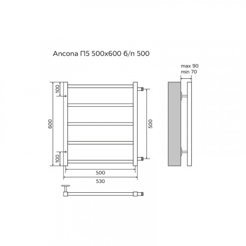 Полотенцесушитель водяной AZARIO ANCONA 500/600 квадрат, 5 секций, боковое подключение, 3/4", хром (AZ71556)